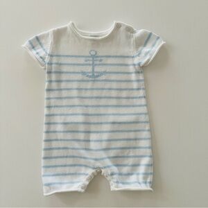 Janie and Jack 6-12 Months Baby Boy White Blue Knit Anchor Romper Spring